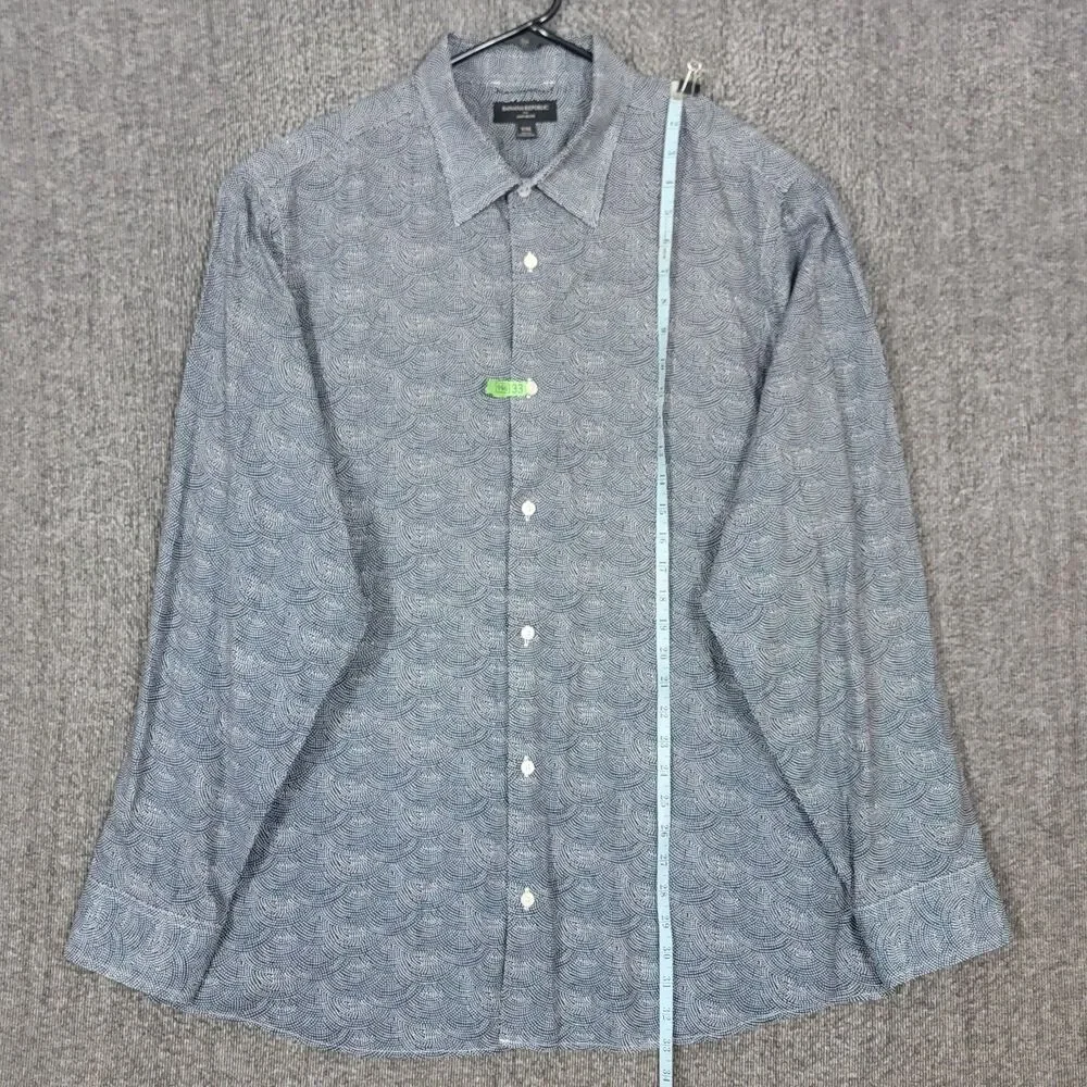 Banana Republic Shirt Mens XXL Blue Polka Dot Camo Print Linen Blend Long Sleeve